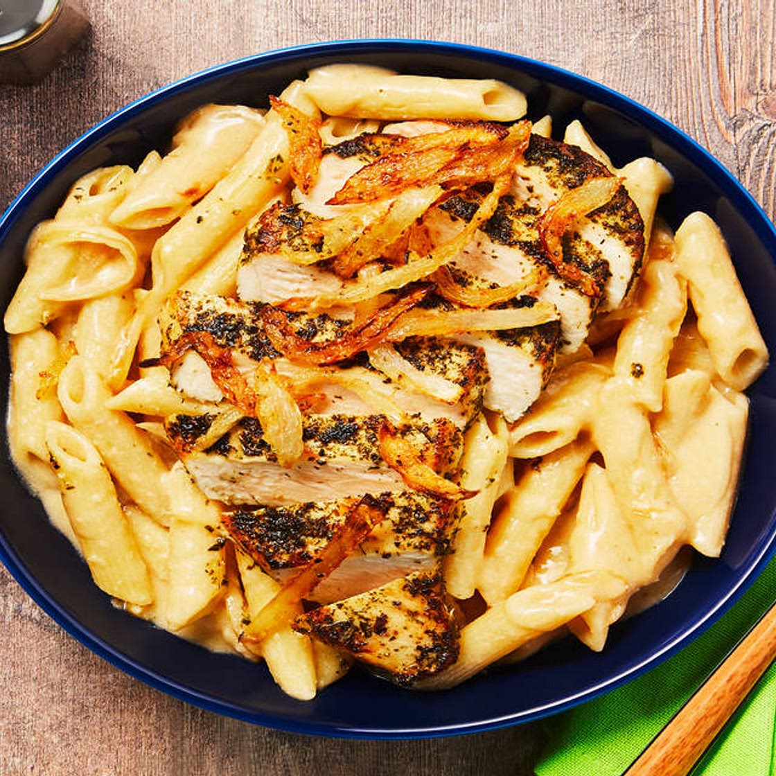 White Cheddar & Ranch Chicken Penne with Caramelized & Crispy Onion