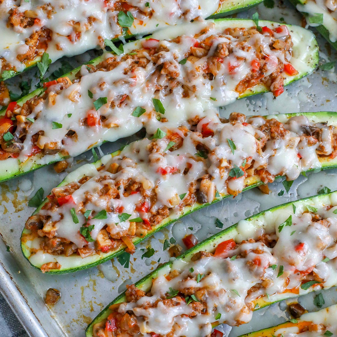 Sausage Stuffed Zucchini Boats