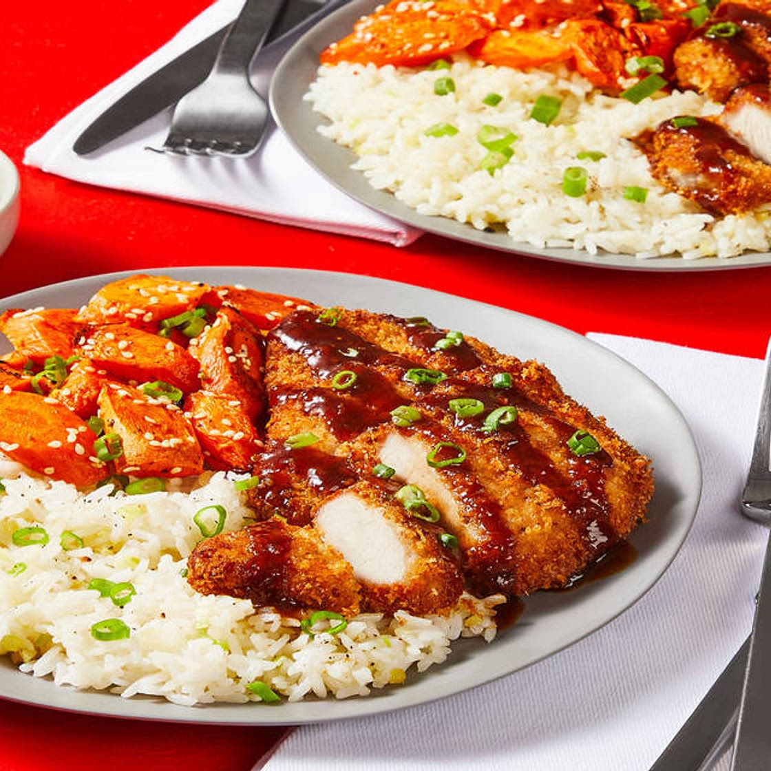 Pork Katsu with Sesame Roasted Carrots & Ginger Rice