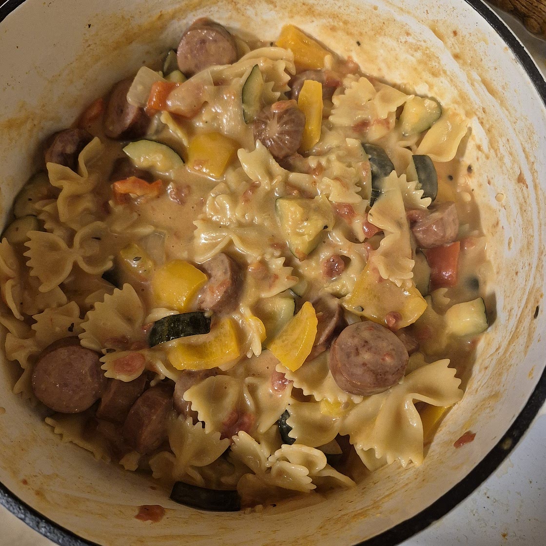 One Pot Smoked Sausage and Veggie Pasta
