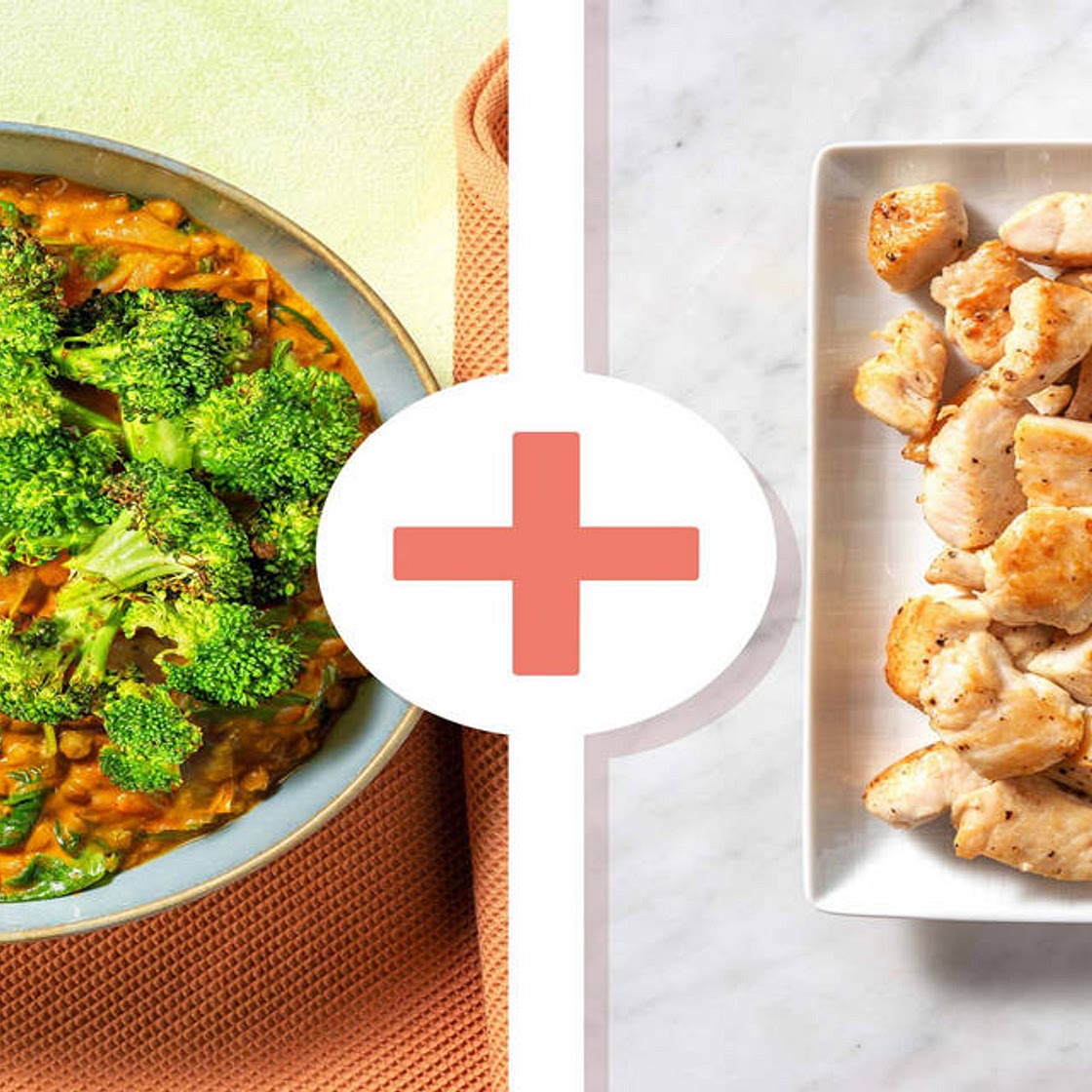 North Indian Style Broccoli, Chicken Breast & Lentil Dal with Caramelised Onion and Spinach