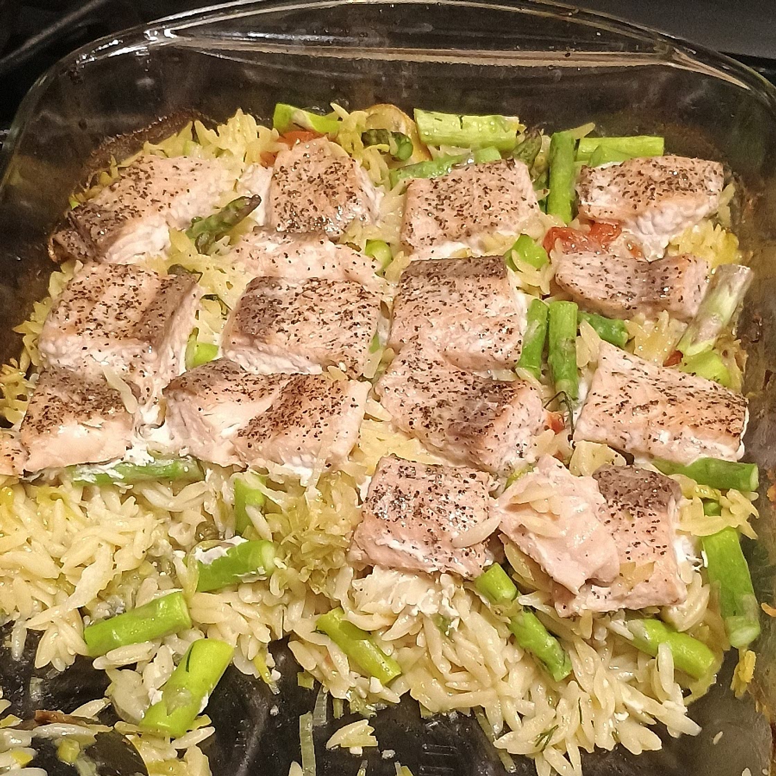 Anti-Inflammatory Lemony Salmon & Orzo Casserole