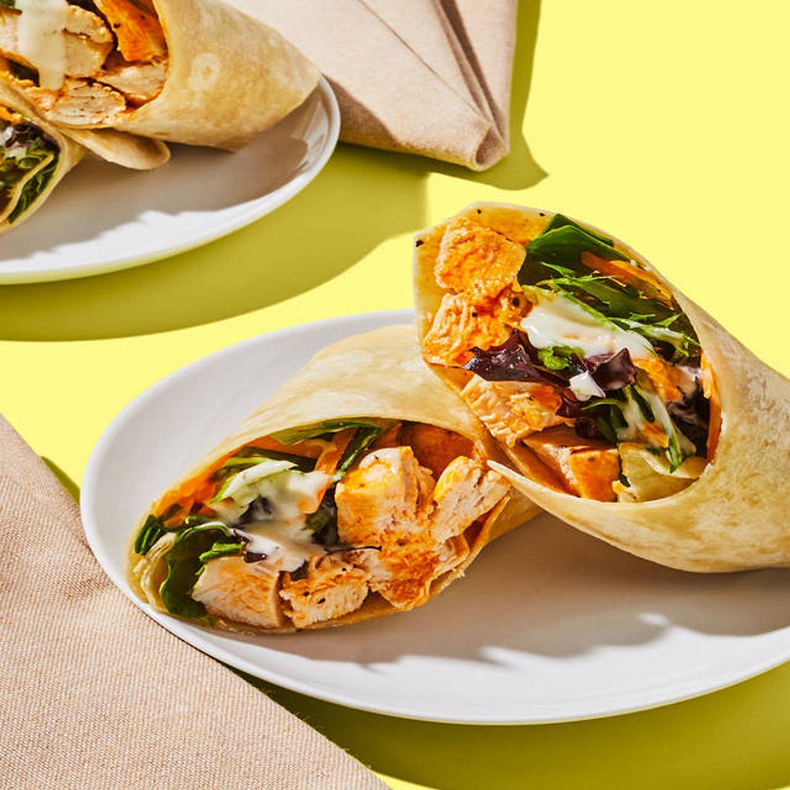 Buffalo Chicken Ranch Wraps with Mixed Greens & Cheddar Cheese