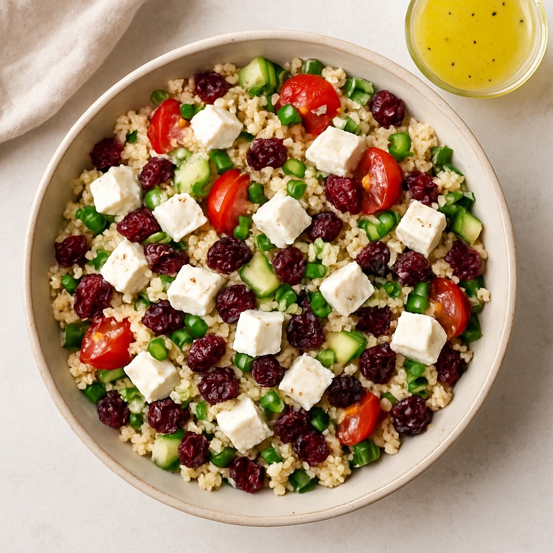 Feta & Cranberry Couscous Salad with Lemon Dressing