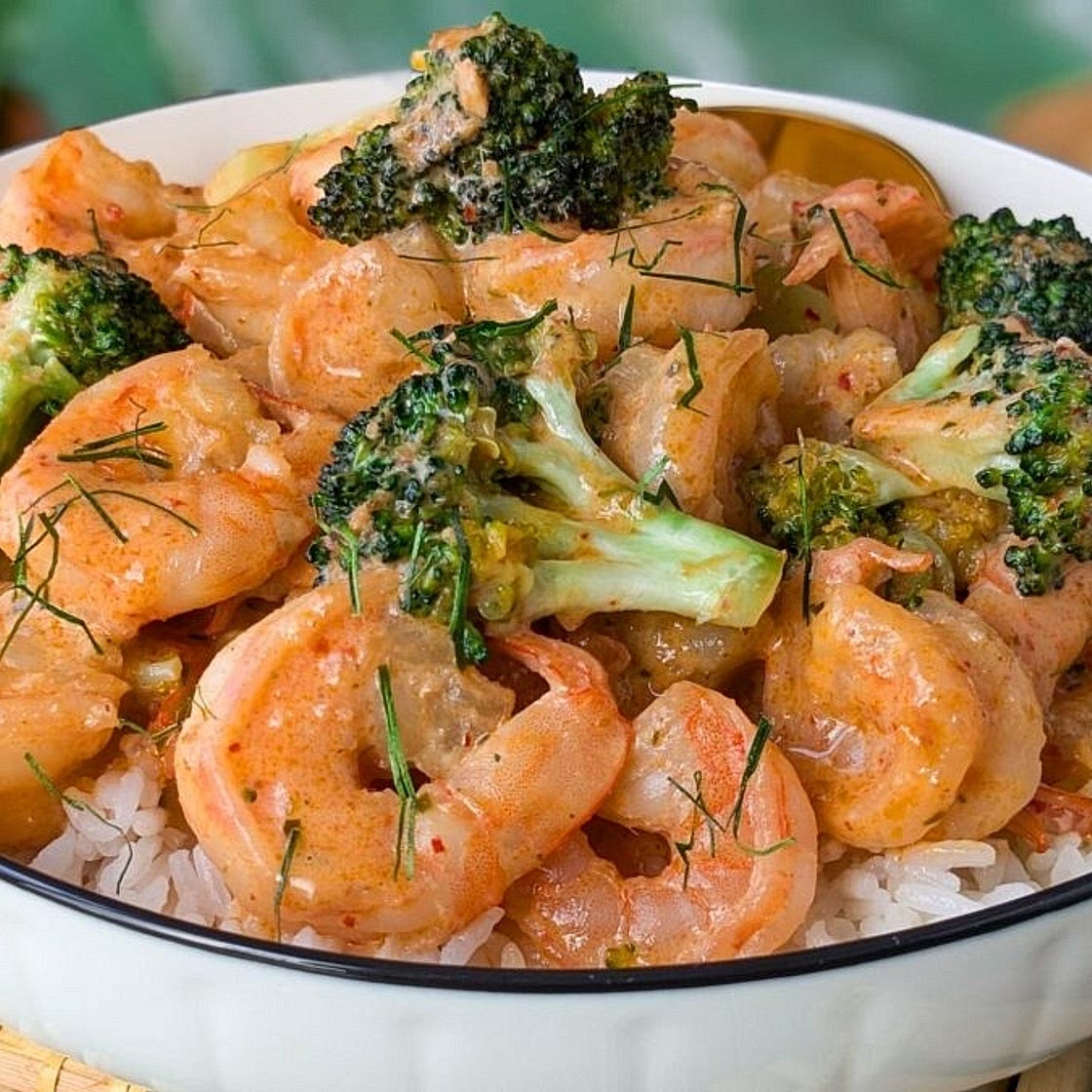 Curry rouge crevettes et Brocoli
