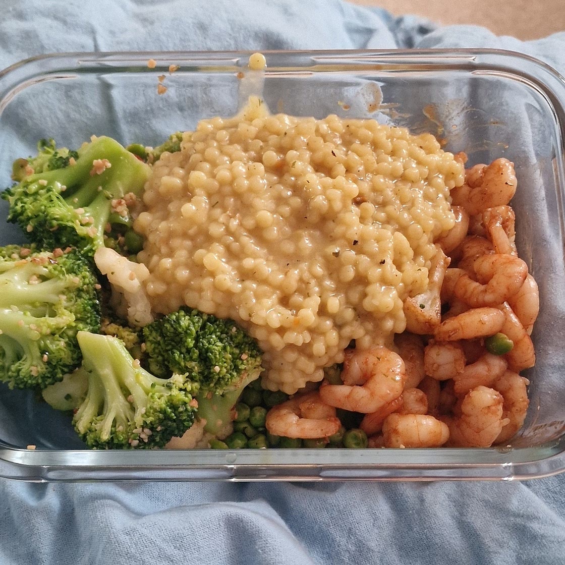 BBQ Shrimp with Garlicky Kale & Parmesan-Herb Couscous