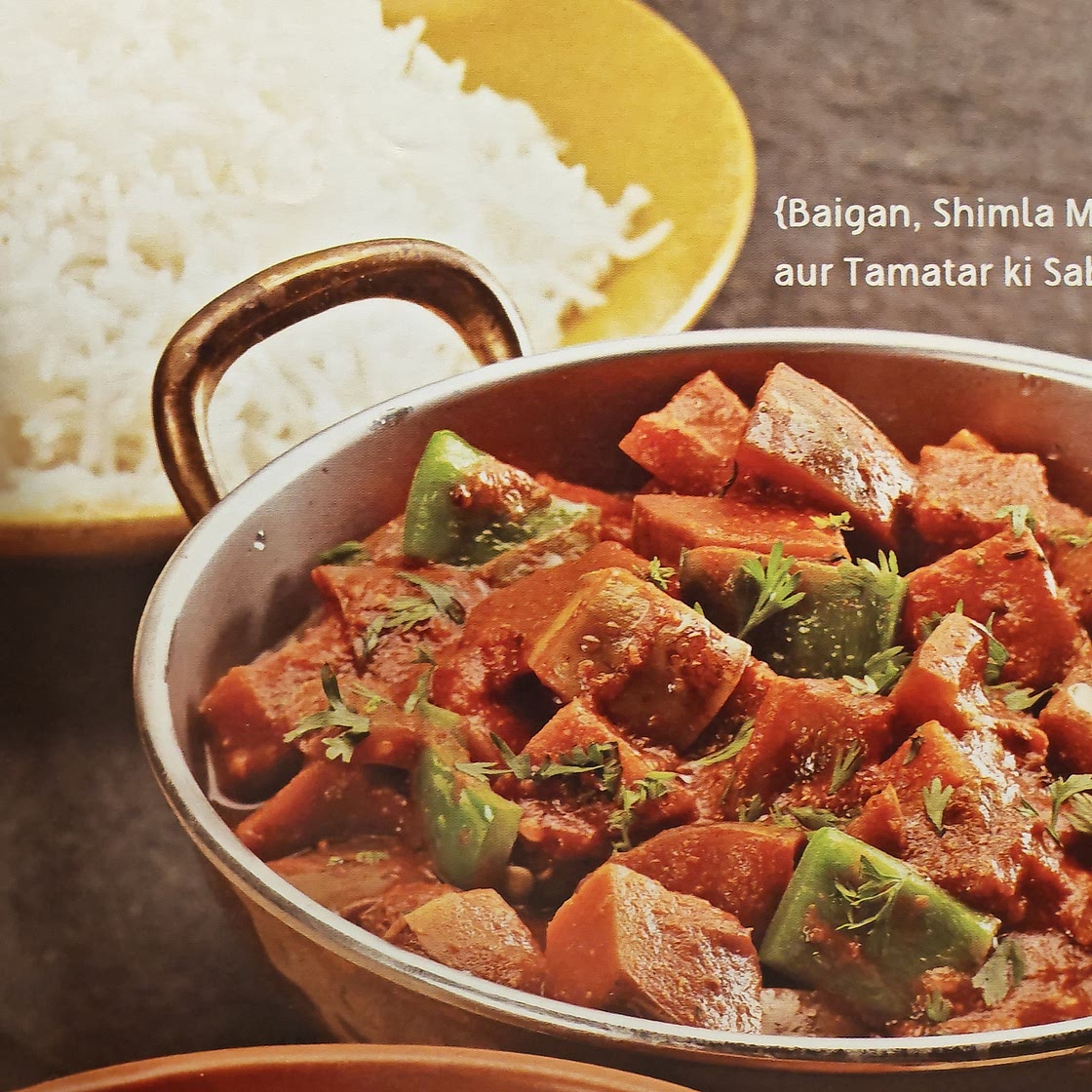 Aubergine, pepper, tomato curry