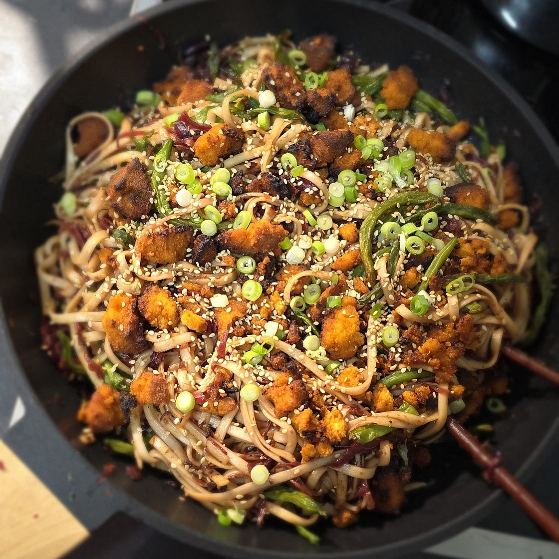 Vegan Ginger Sesame Noodles with Crispy Tofu