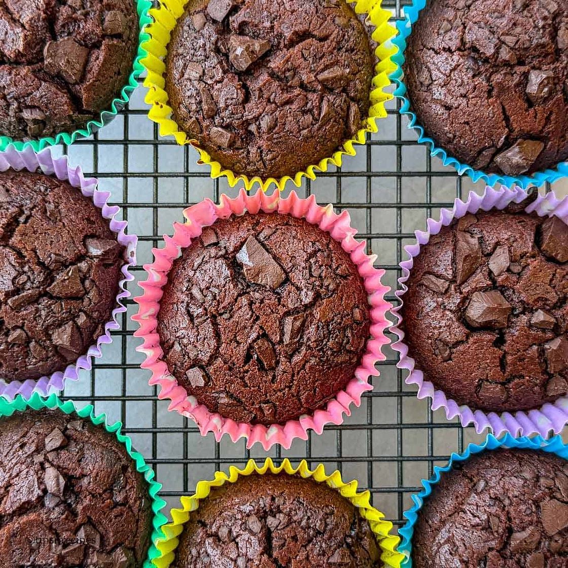 Soft and Moist Eggless Double Chocolate Muffins