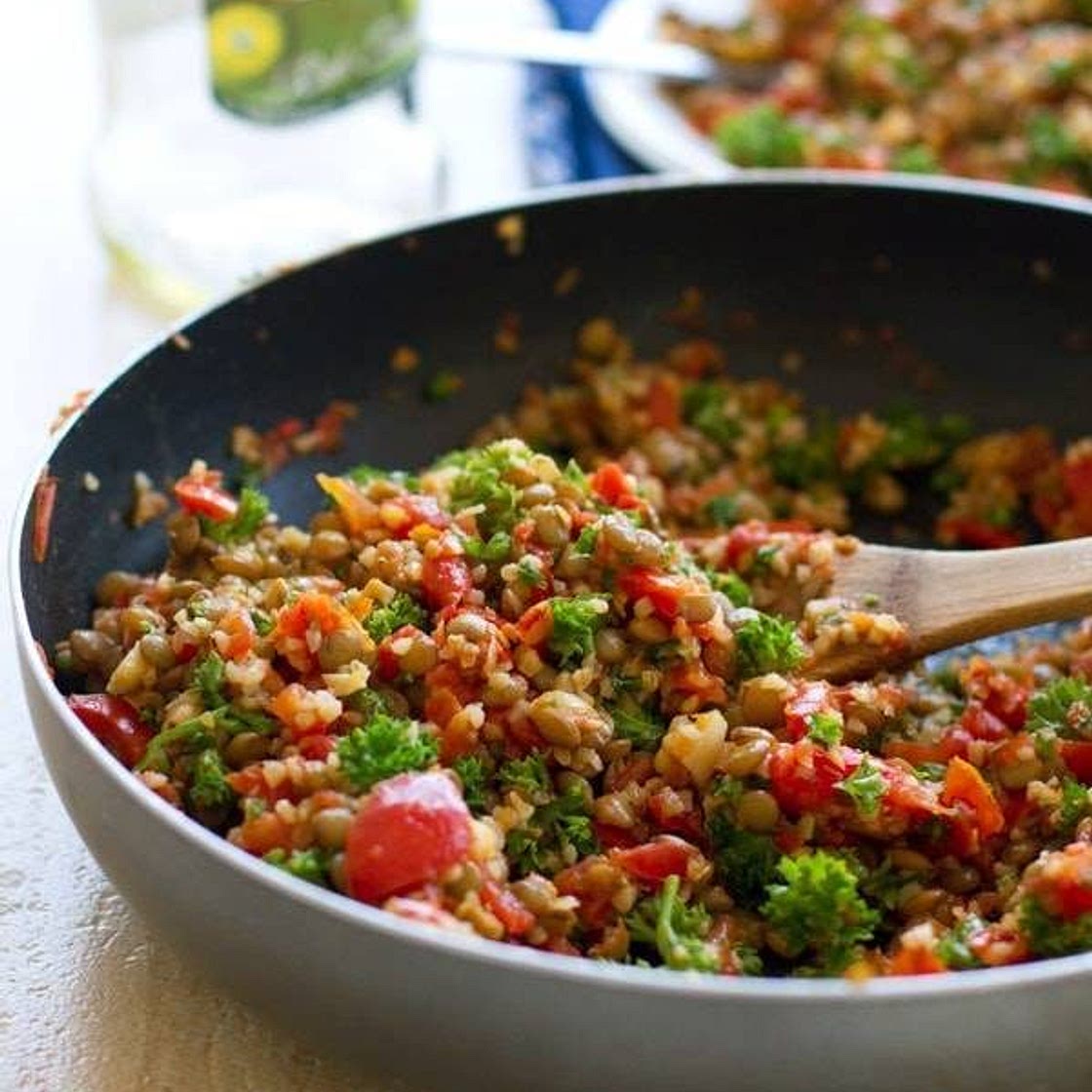Sauteed Garlic and Tomato Lentil Salad