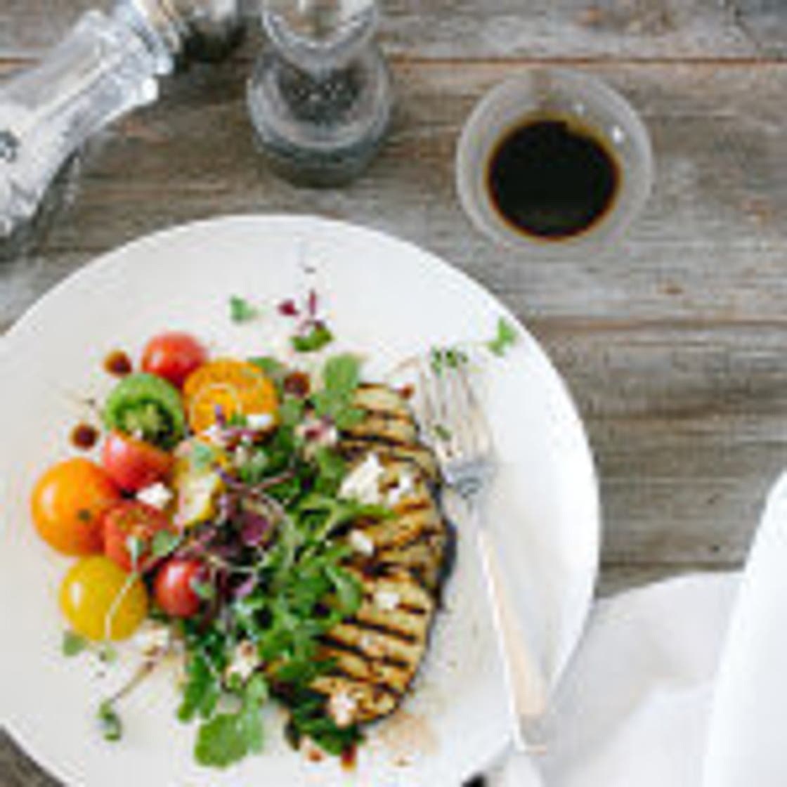 Eggplant Salad with Heirloom Tomatoes and Arugula