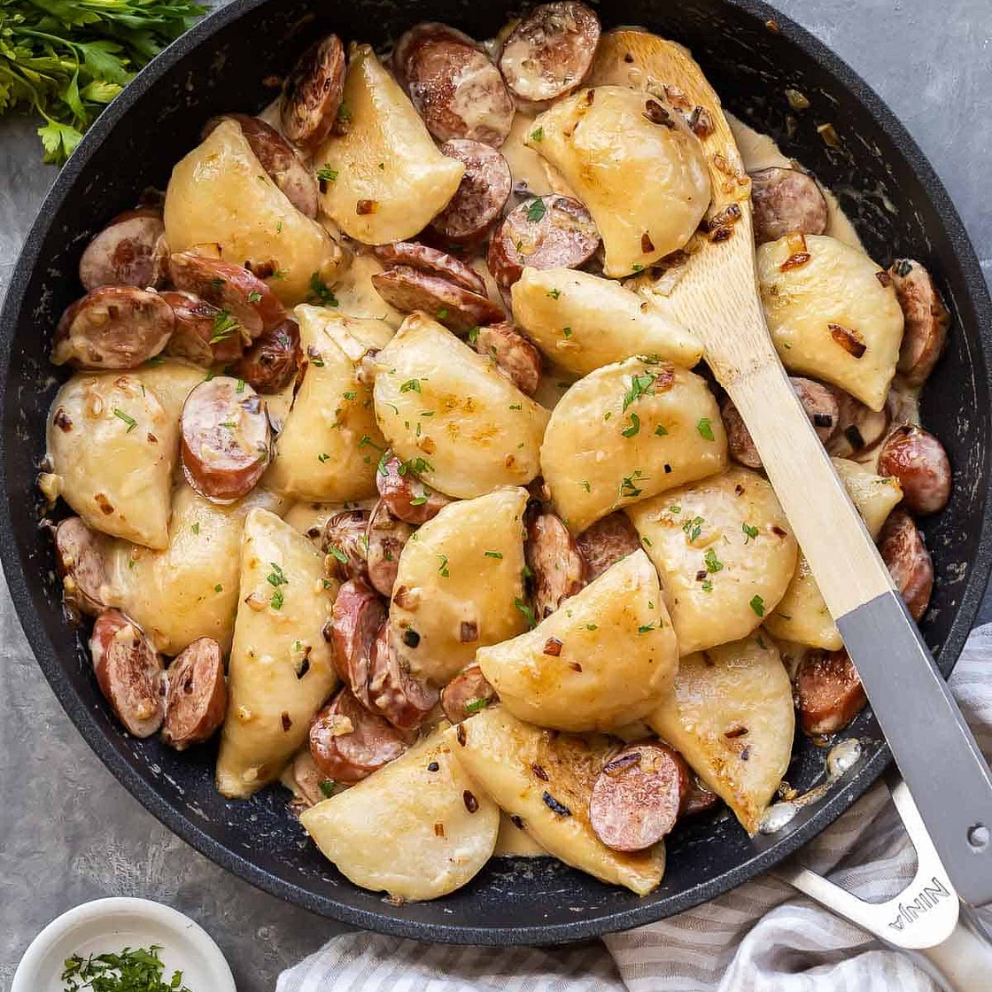 Perogies and Sausage Skillet