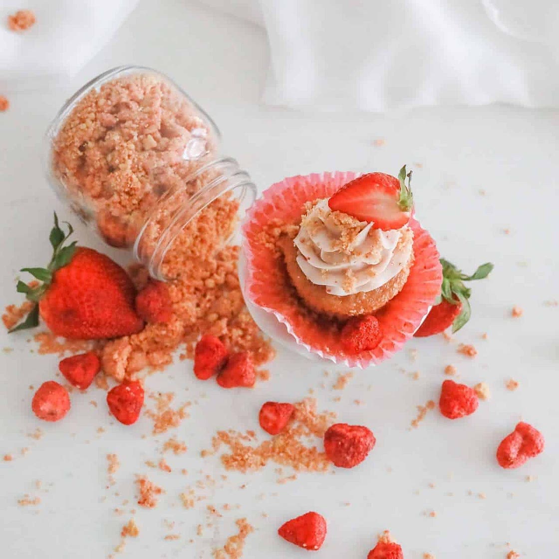 The Best Strawberry Shortcake Crunch Cupcakes from Scratch