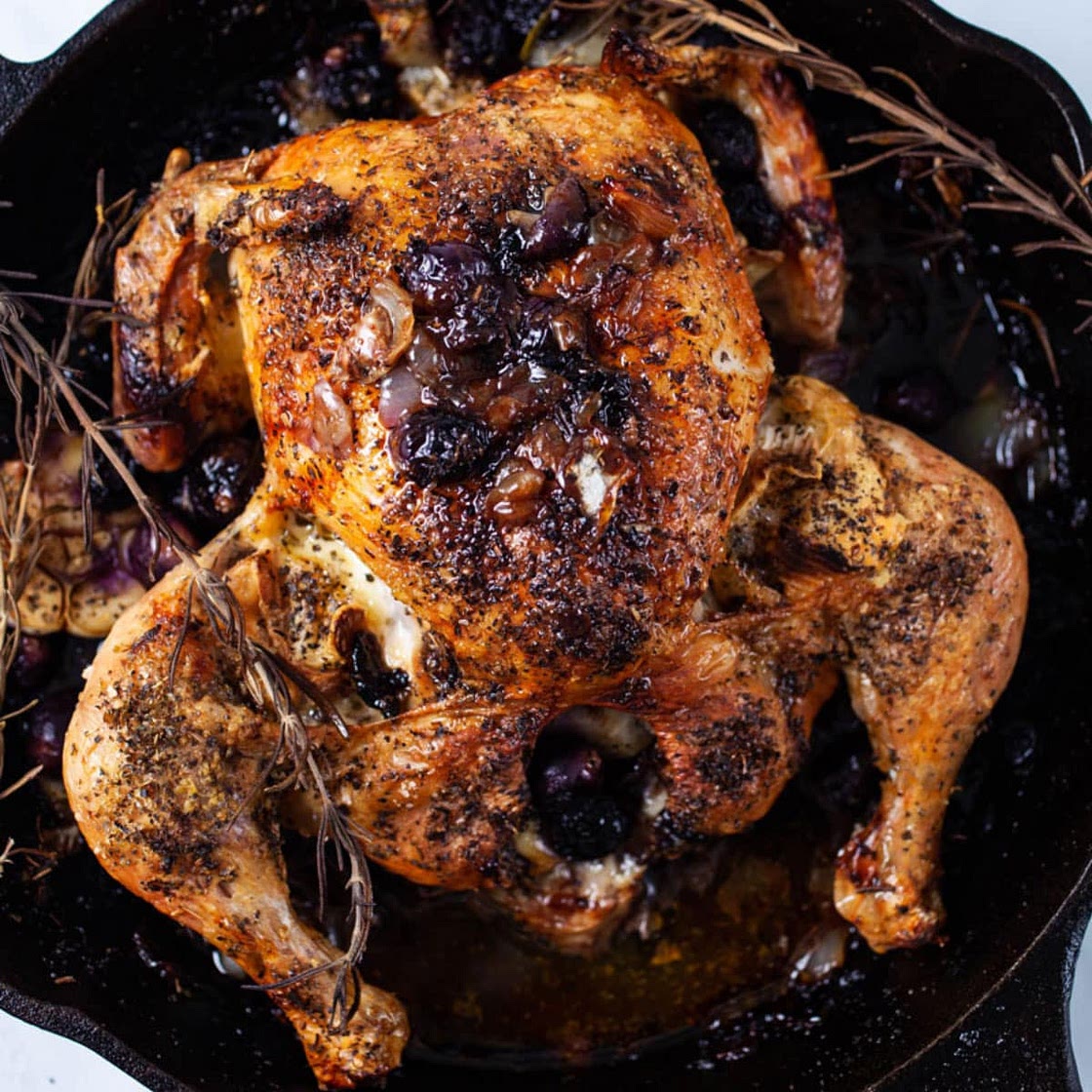 Juicy Cast-Iron Brie Stuffed Roast Chicken