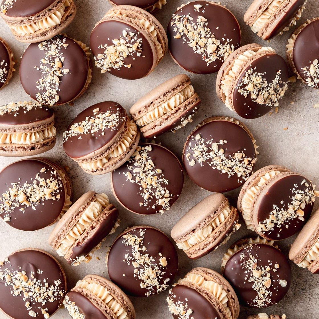 Dark Chocolate Peanut Butter Macarons