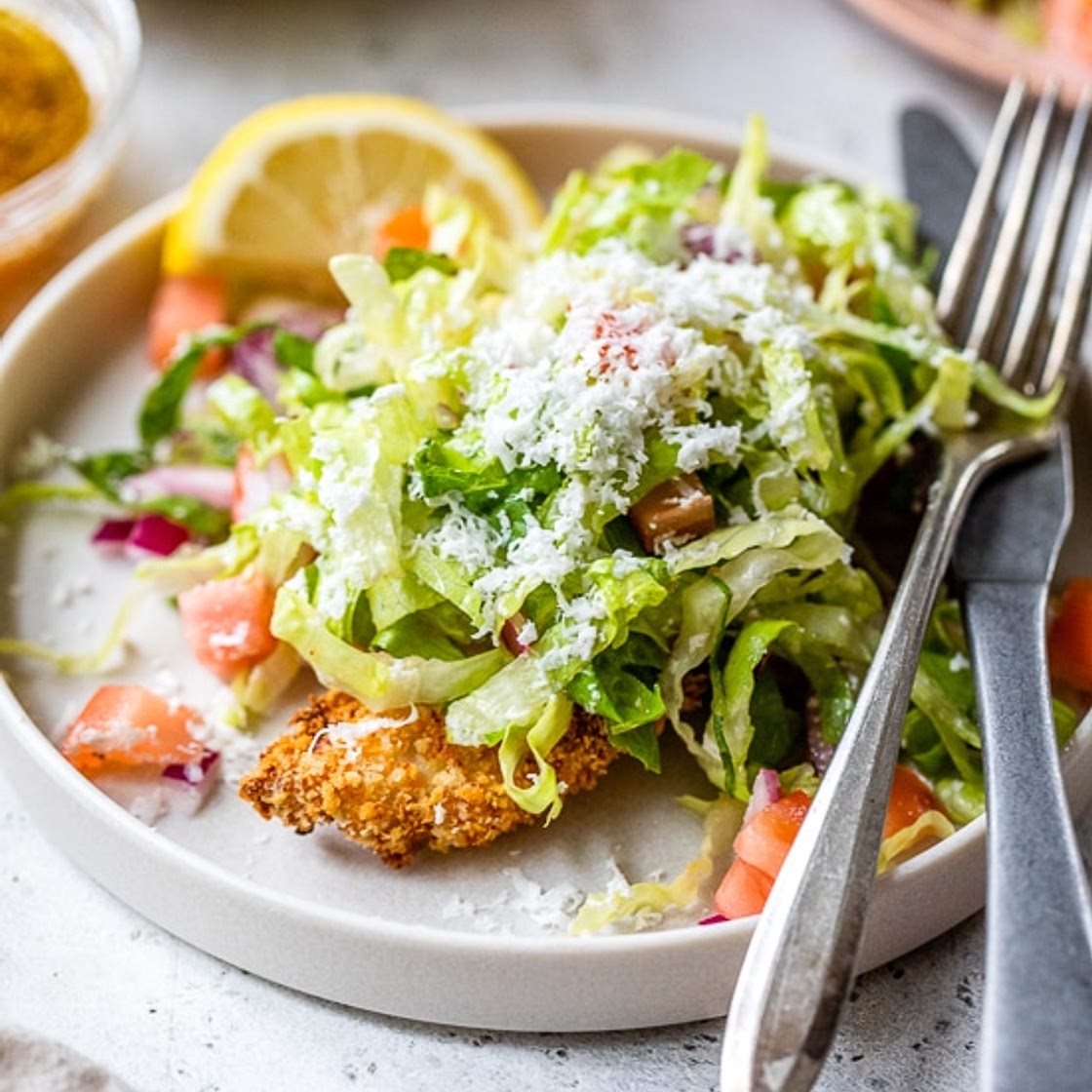 Air Fryer Chicken Milanese with Mediterranean Salad