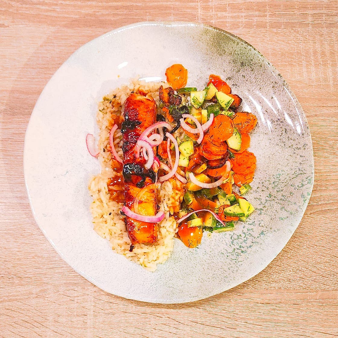 Saumon laqué au chutney de mangue