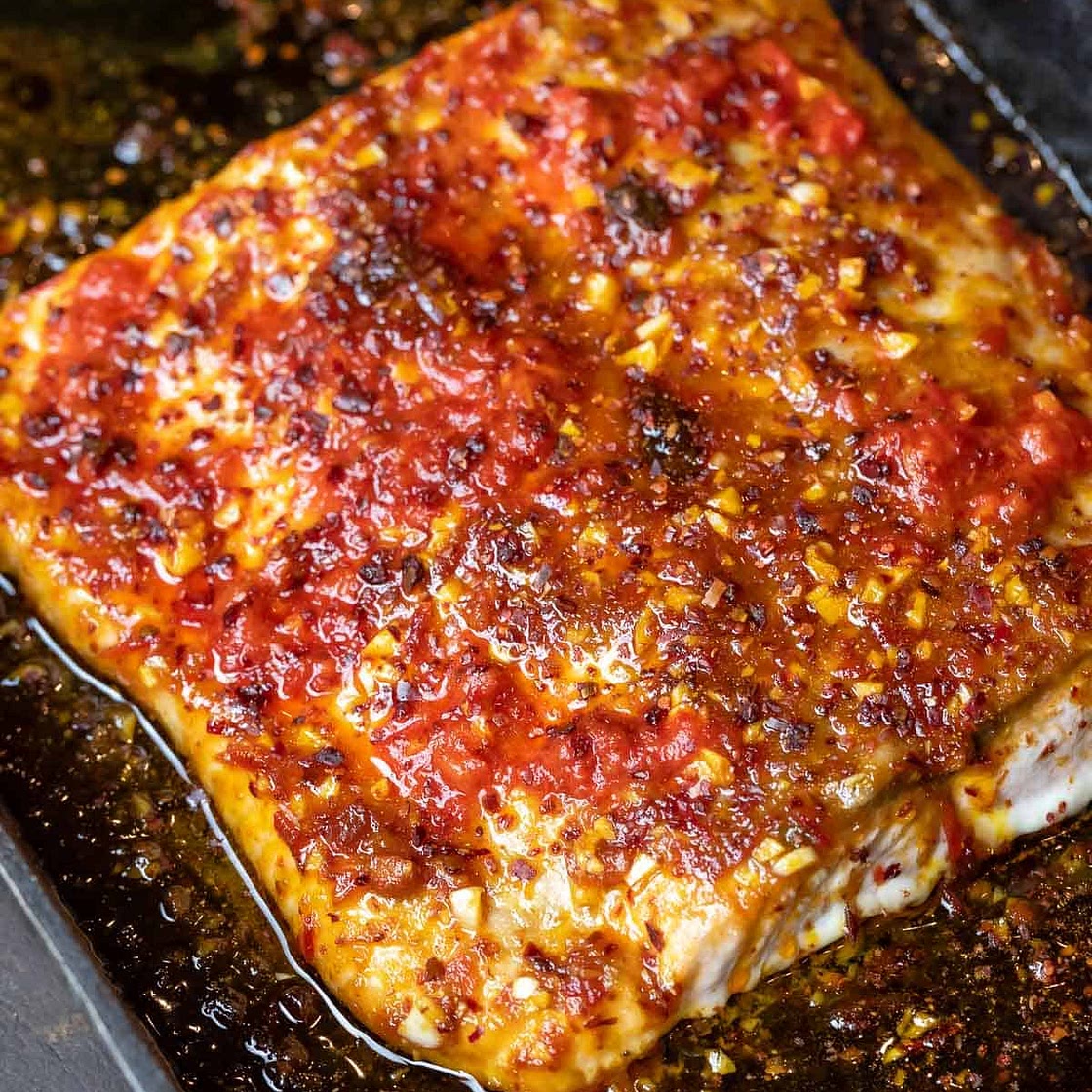 Spicy Baked Salmon Recipe with Lime and Harissa