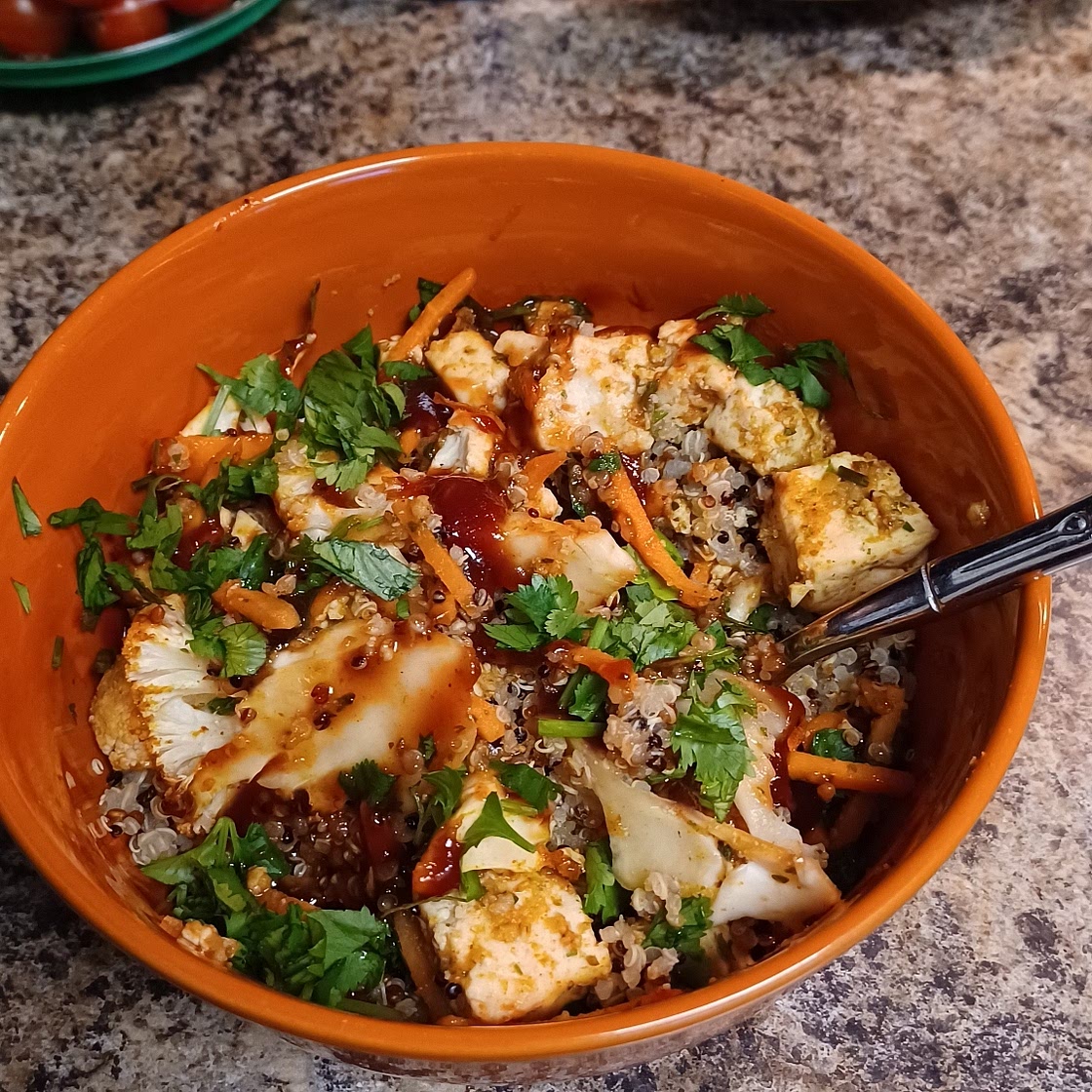 Tofu and Veggie BBQ Bowl with homemade bbq Seasoning