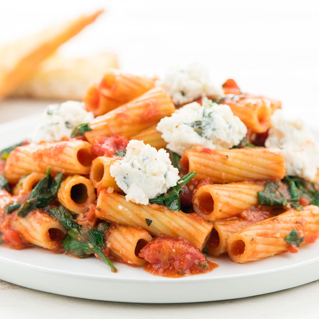 Ricotta Rigatoni Casserole with garlic bread