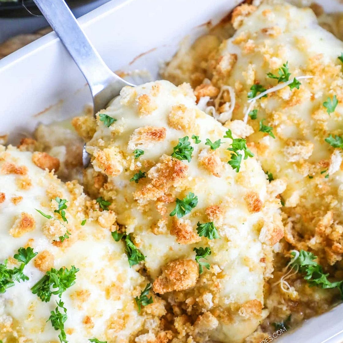 Quick and easy chicken Cesar bake