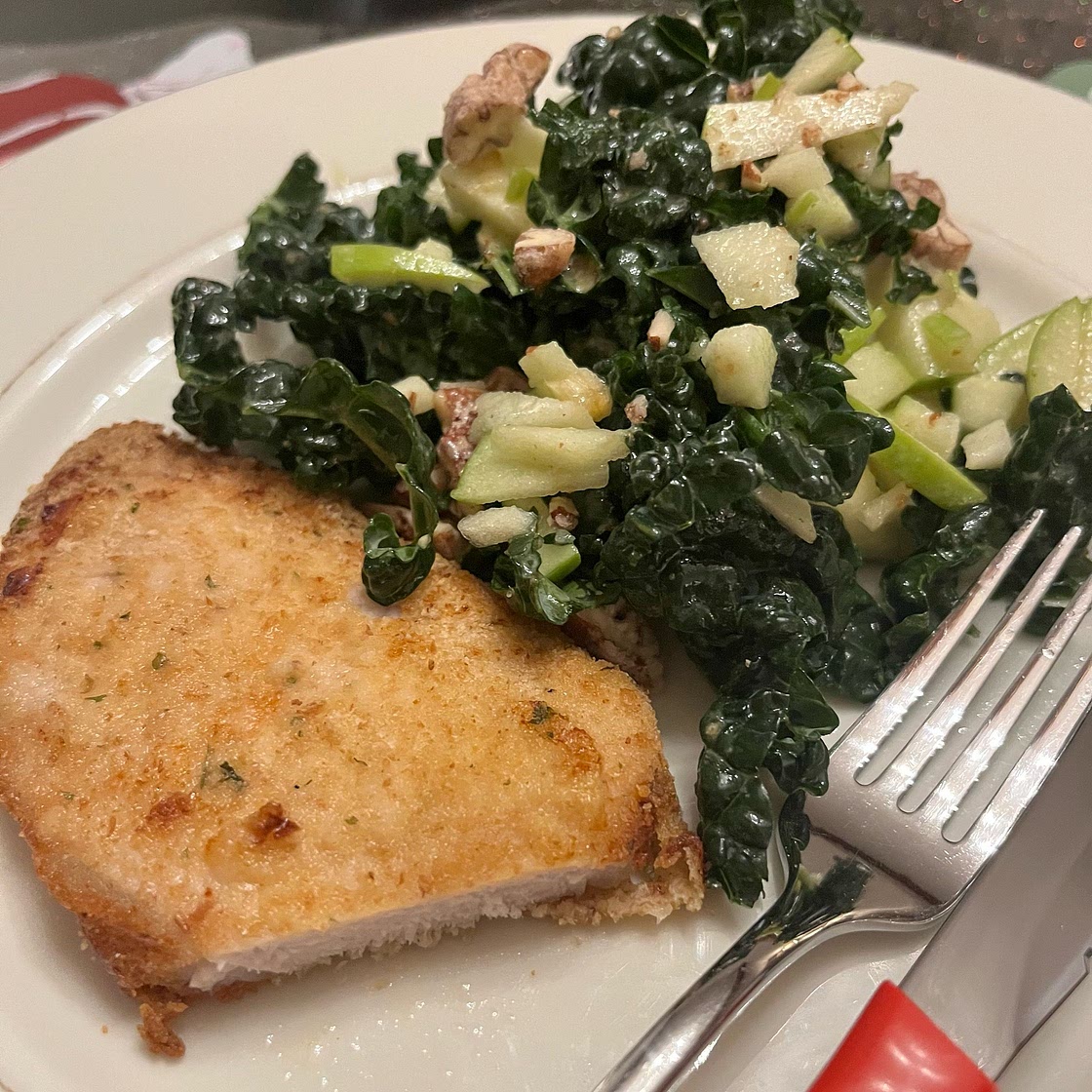 Pork Milanese with Kale and Apple Salad