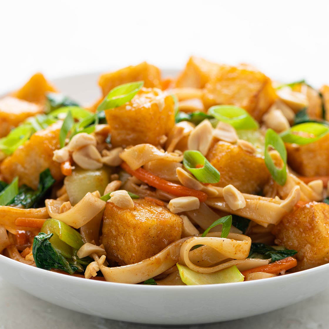 Tonkatsu Tofu Noodle Bowl with bok choy and carrots