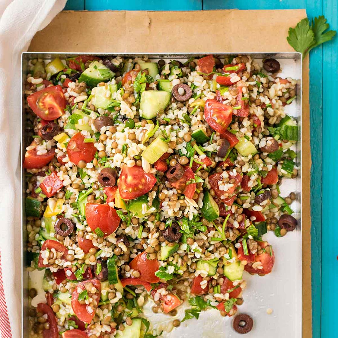 Mediterranean Lentil salad with bulgur or quinoa