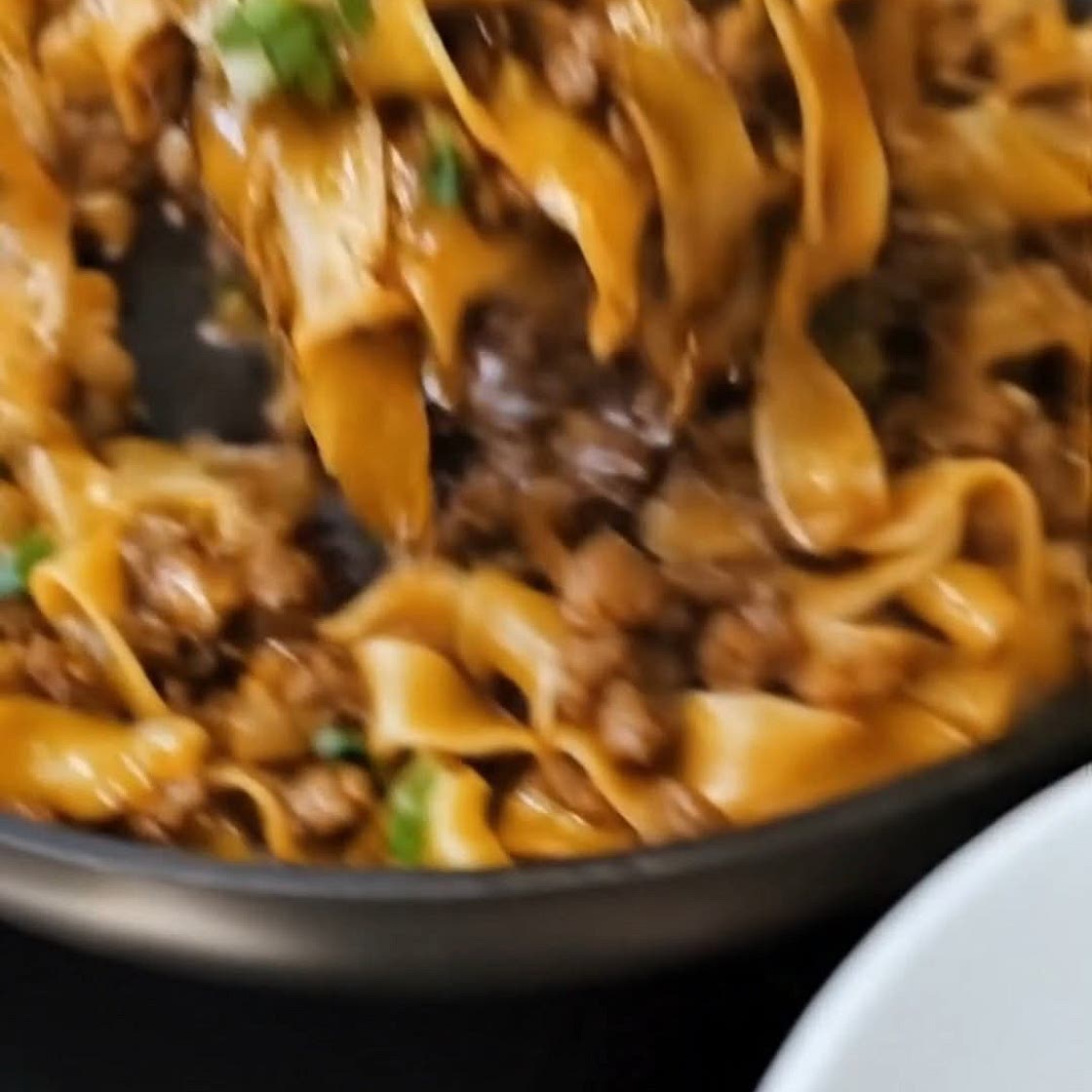 Mongolian Ground Beef and Noodles Skillet