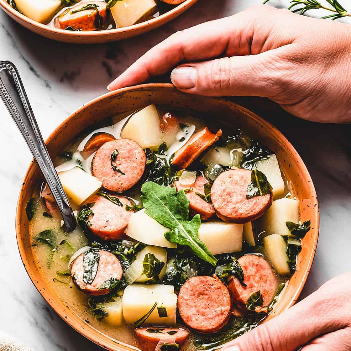 Potato Soup with Smoked Sausage and Kale