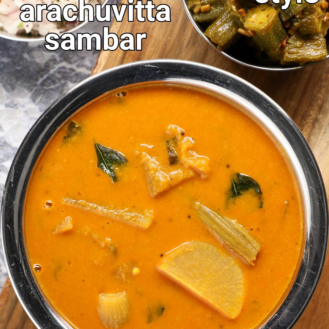 arachuvitta sambar recipe | araithu vitta sambar | freshly grounded sambar recipe