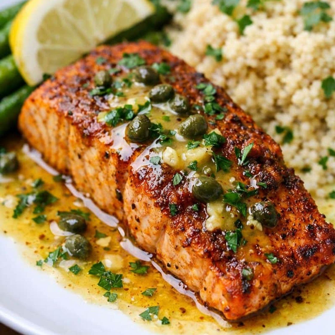 Baked Cajun Salmon with Lemon Butter Sauce