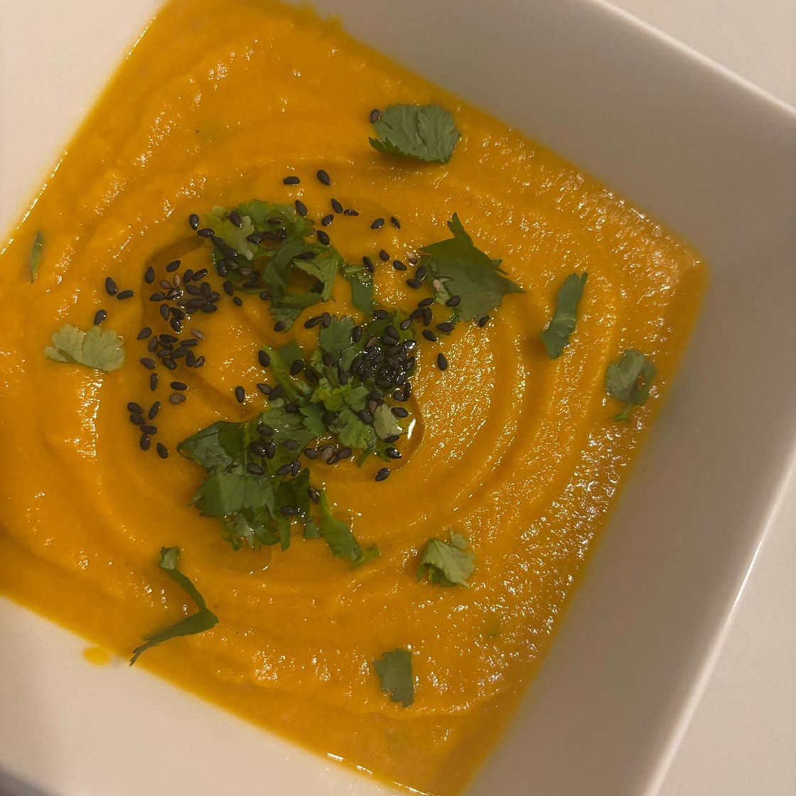 Spicy Sesame Carrot Soup with Red Lentils