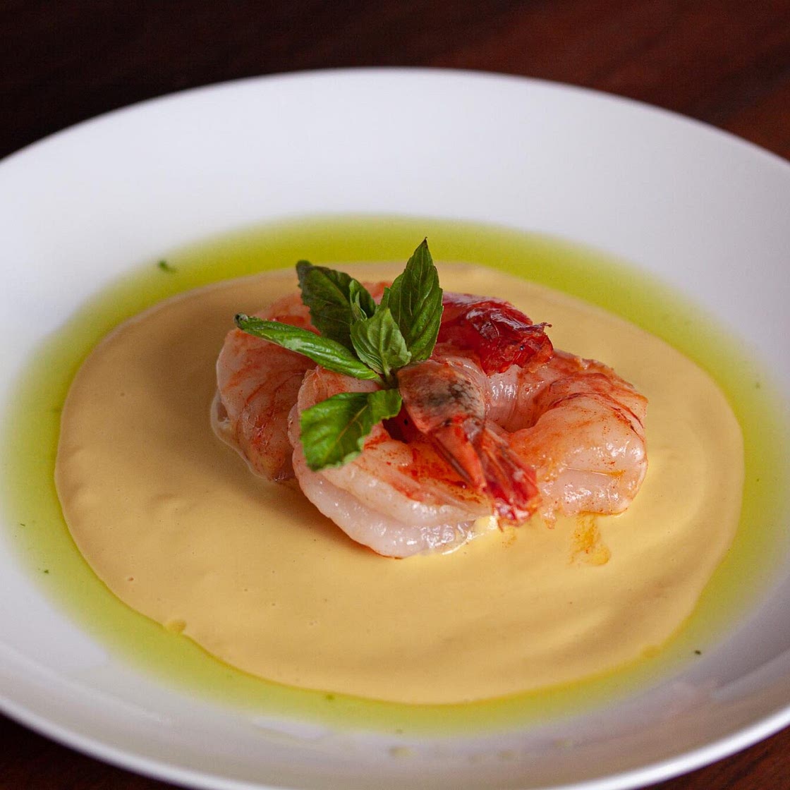 Corn Puree With Prawns