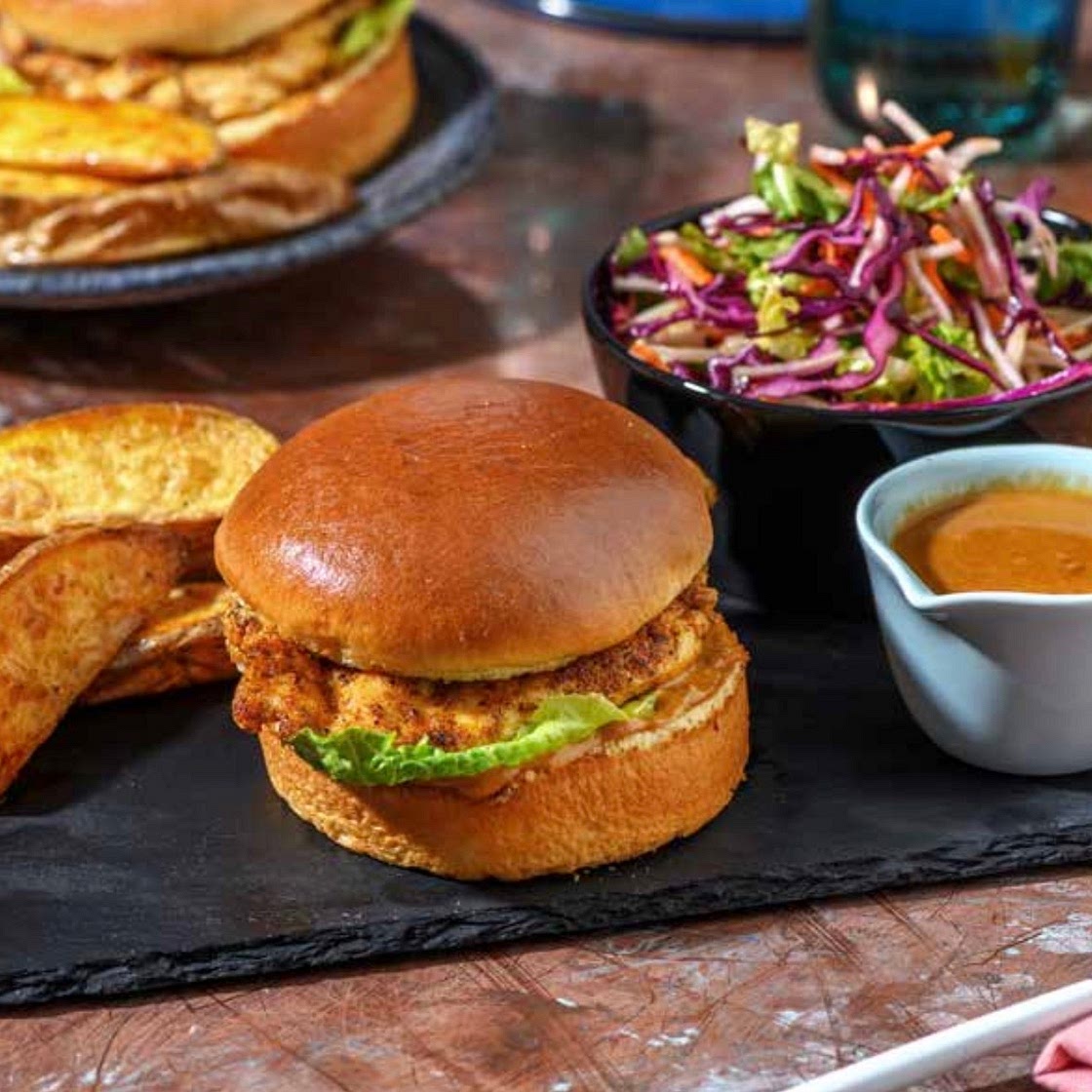 Chicken Satay Burger and Wedges