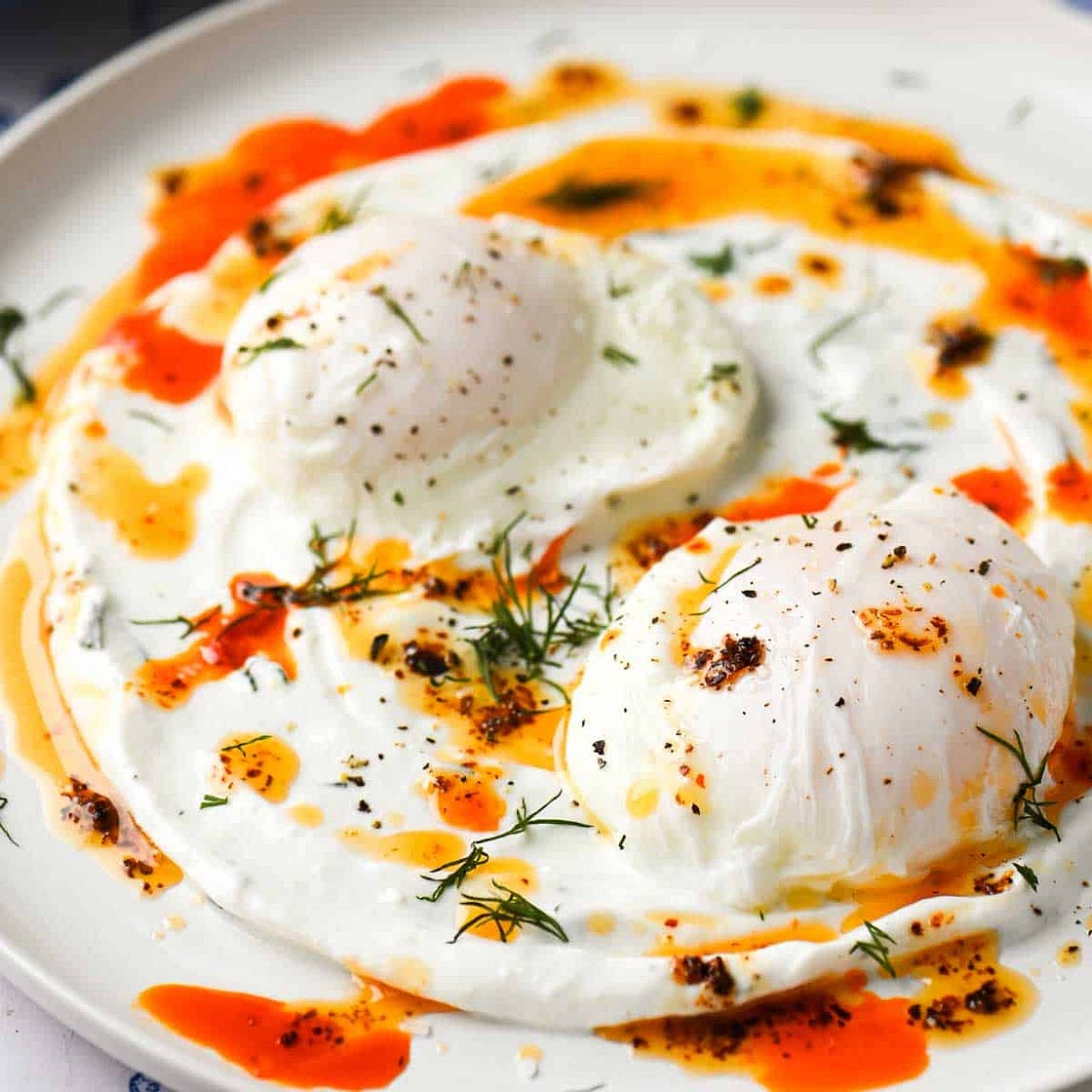 Poached Eggs with Chili Butter and Garlicky Yogurt