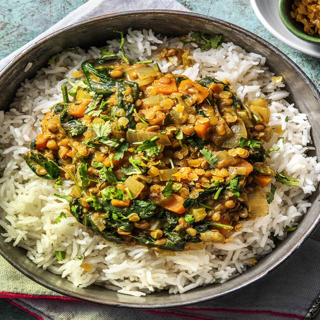 Lentil-Veggie Mulligatawny with Cilantro and Basmati Rice