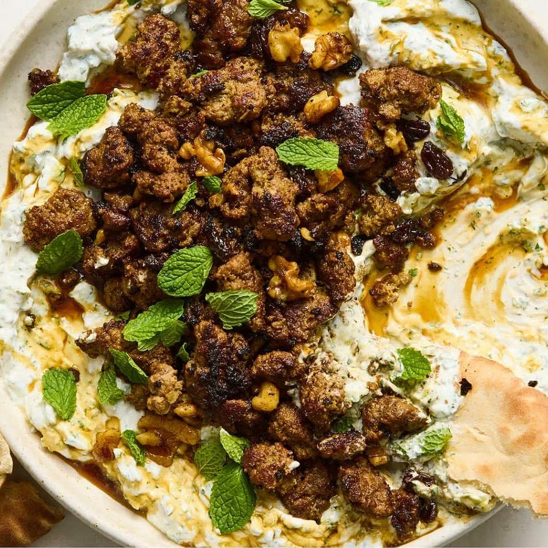 Smashed Beef Kebab With Cucumber Yogurt