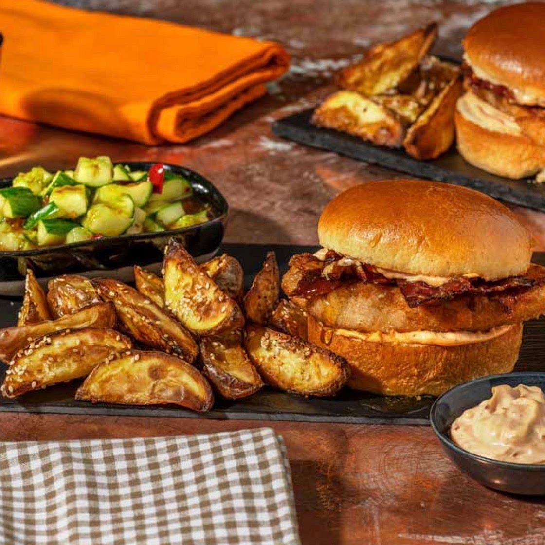 Fried Chicken and Honey Butter Bacon Burger