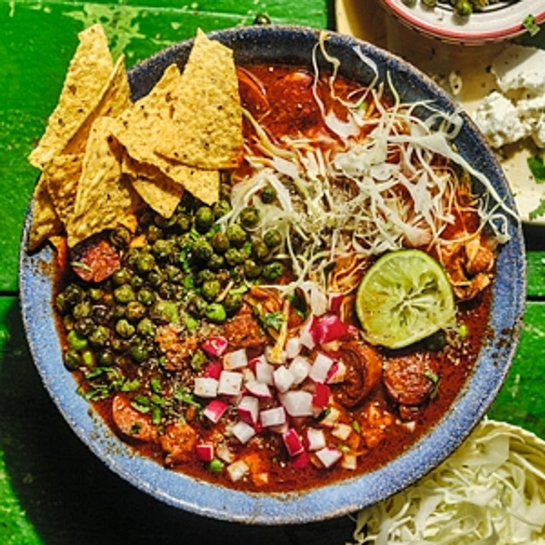 Chorizo and pea pozole