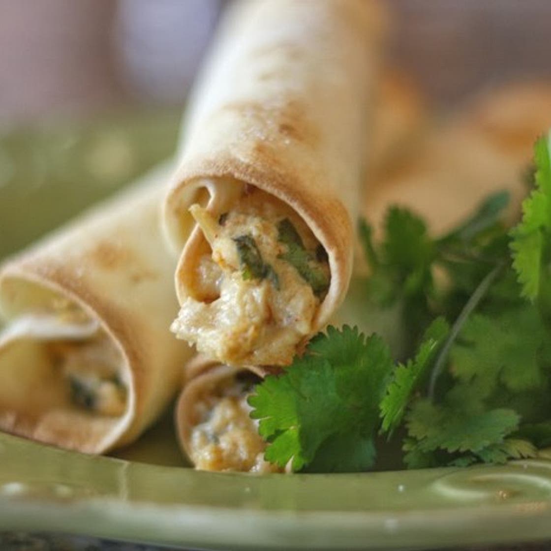 Crispy Homemade Chicken Taquitos with Cilantro and Pepper-Jack Cheese