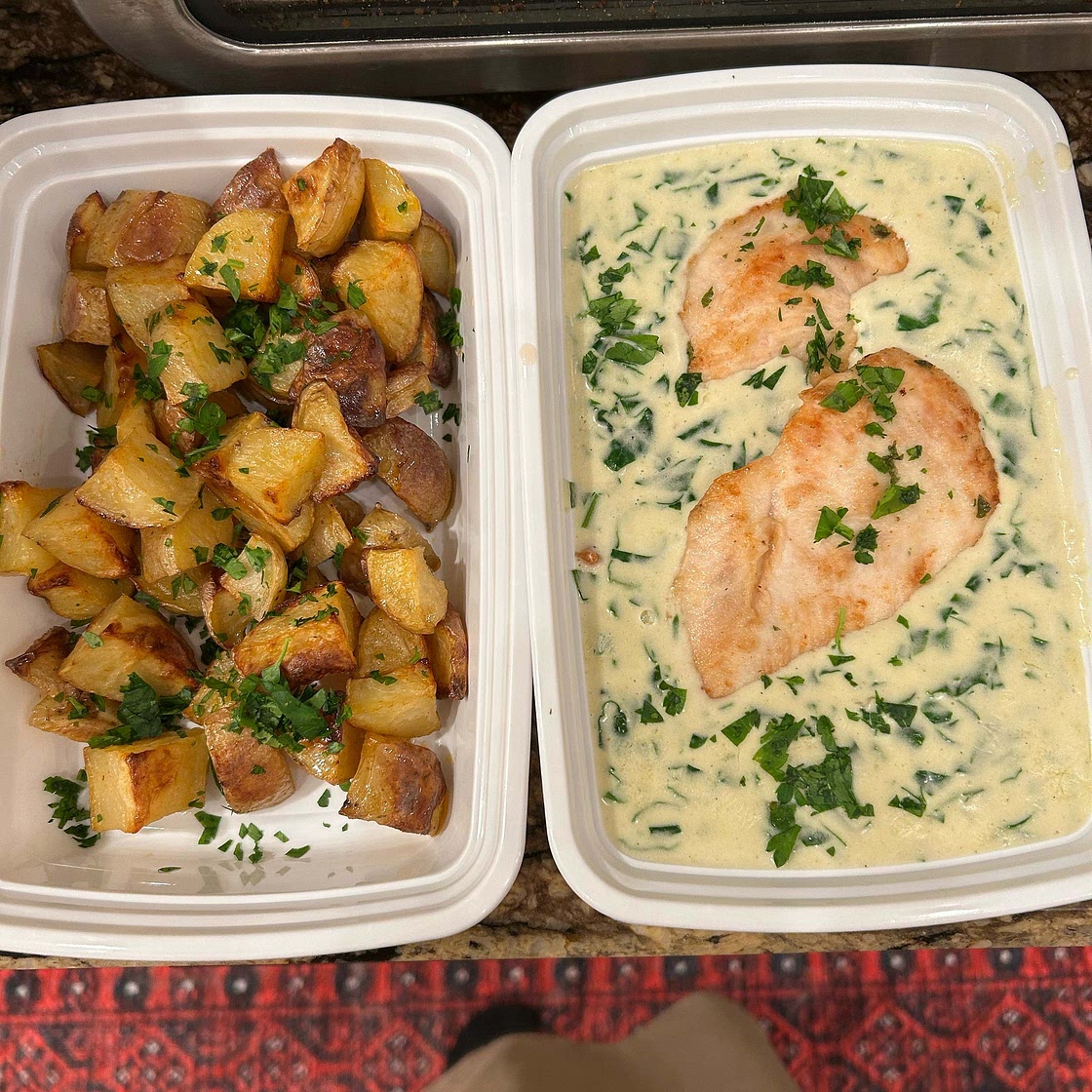Chicken Florentine with Roasted Potatoes (Freezer/Low Sodium/Comfort Food)