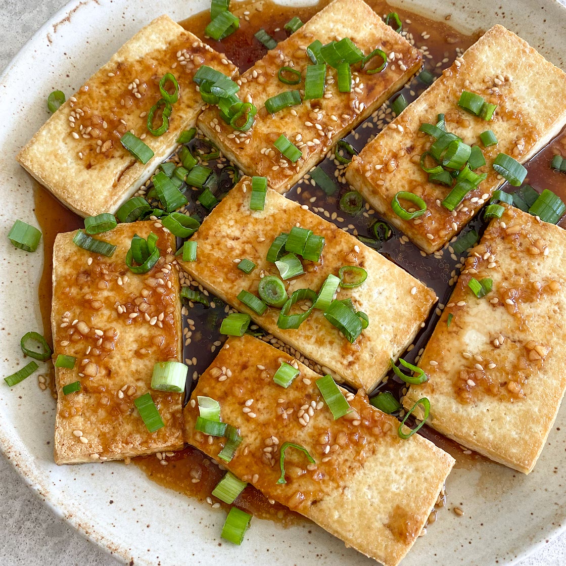 Pan Fried Tofu with Ginger Soy Dressing