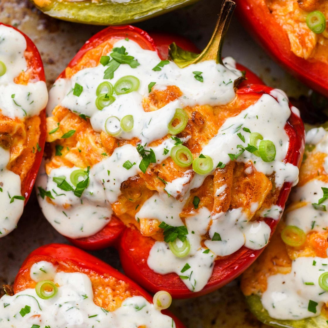 Buffalo Chicken Stuffed Peppers (Dairy-Free & Low Carb)