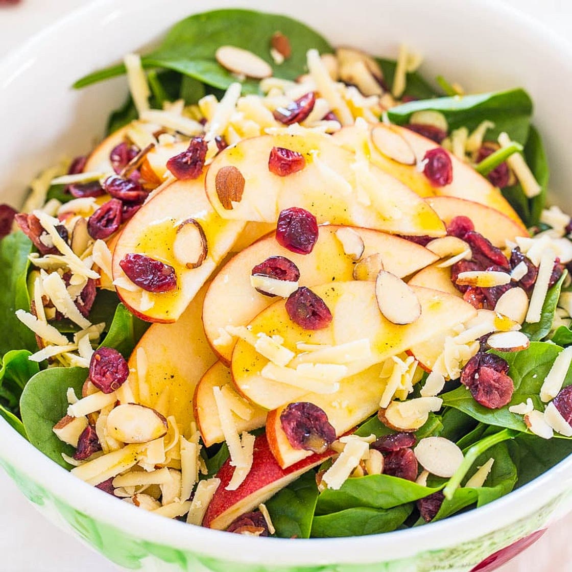 Apple, White Cheddar, and Spinach Salad with Honey-Apple Cider Vinaigrette