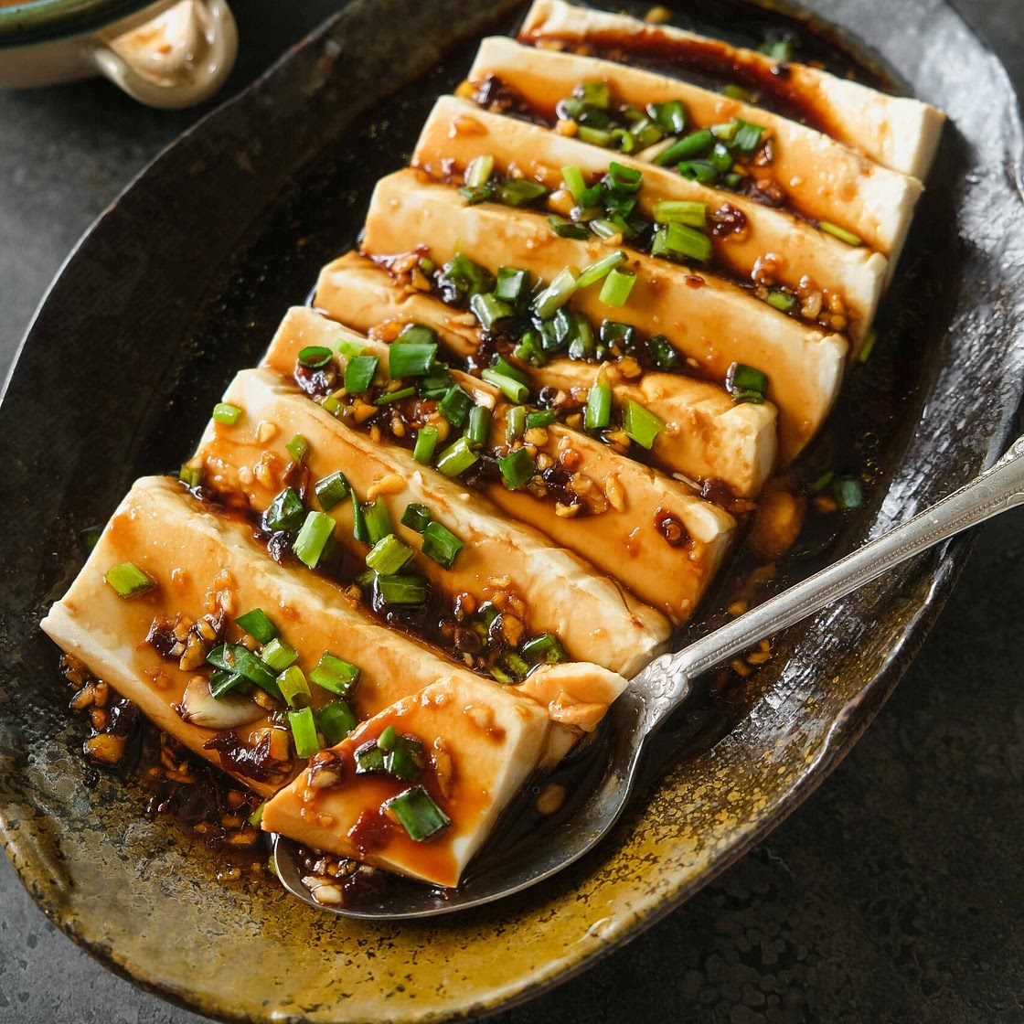 Steamed Silken Tofu with Soy Garlic Sauce