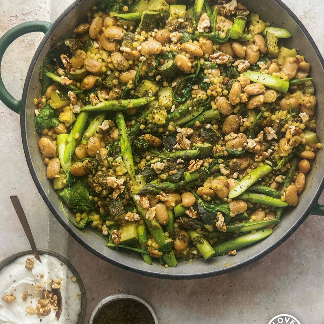 One Pan Courgette  & Cannellini Bean Fregola w/ feta