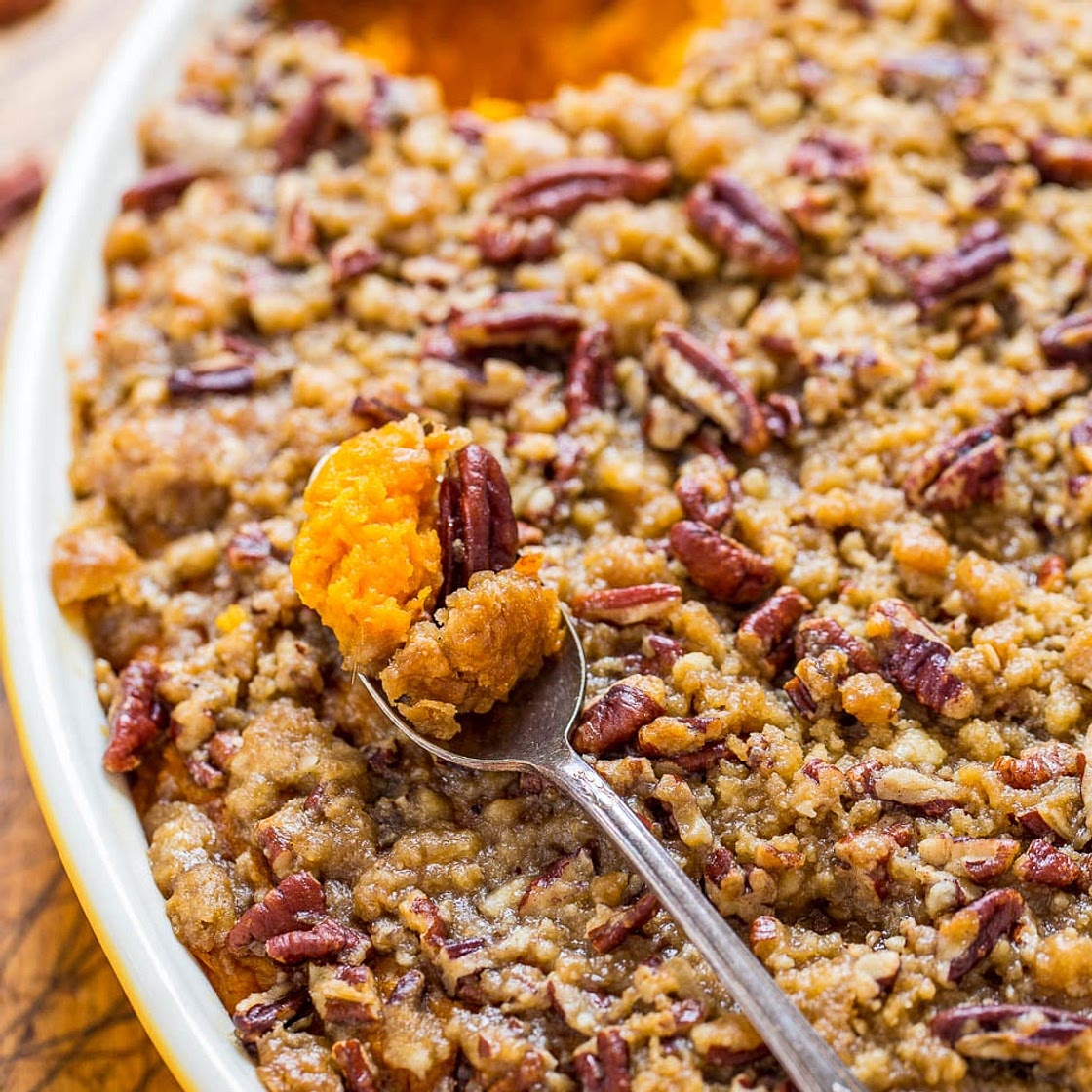 Sweet Potato Casserole with Butter Pecan Crumble Topping