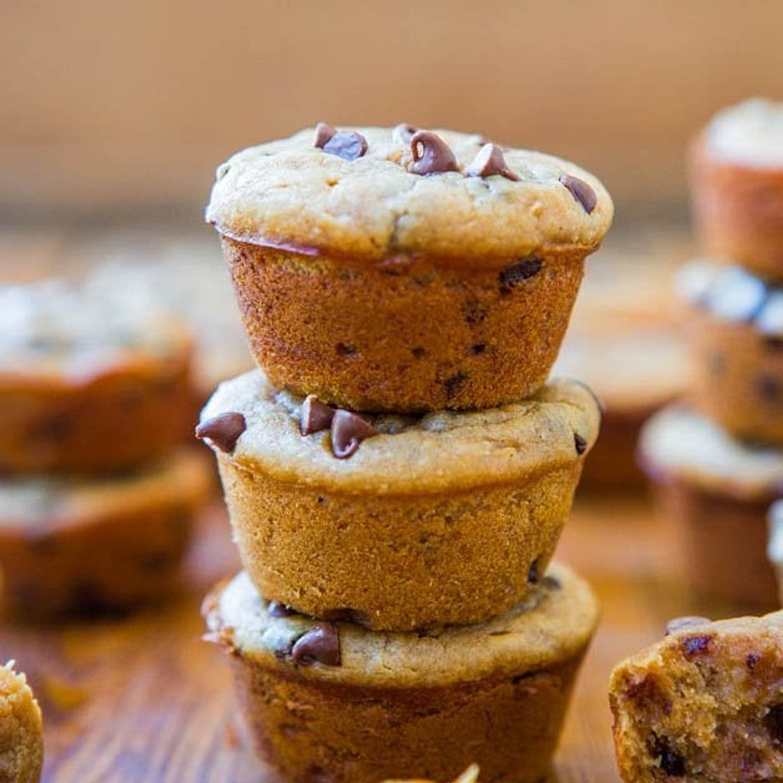 Flourless Mini Peanut Butter Chocolate Chip Muffins