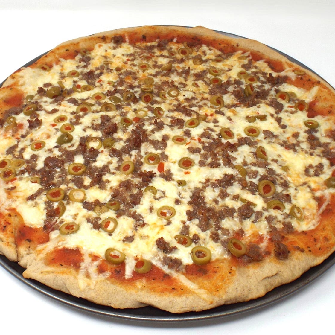 Homemade Italian Sausage and Green Olive Pizza from Scratch